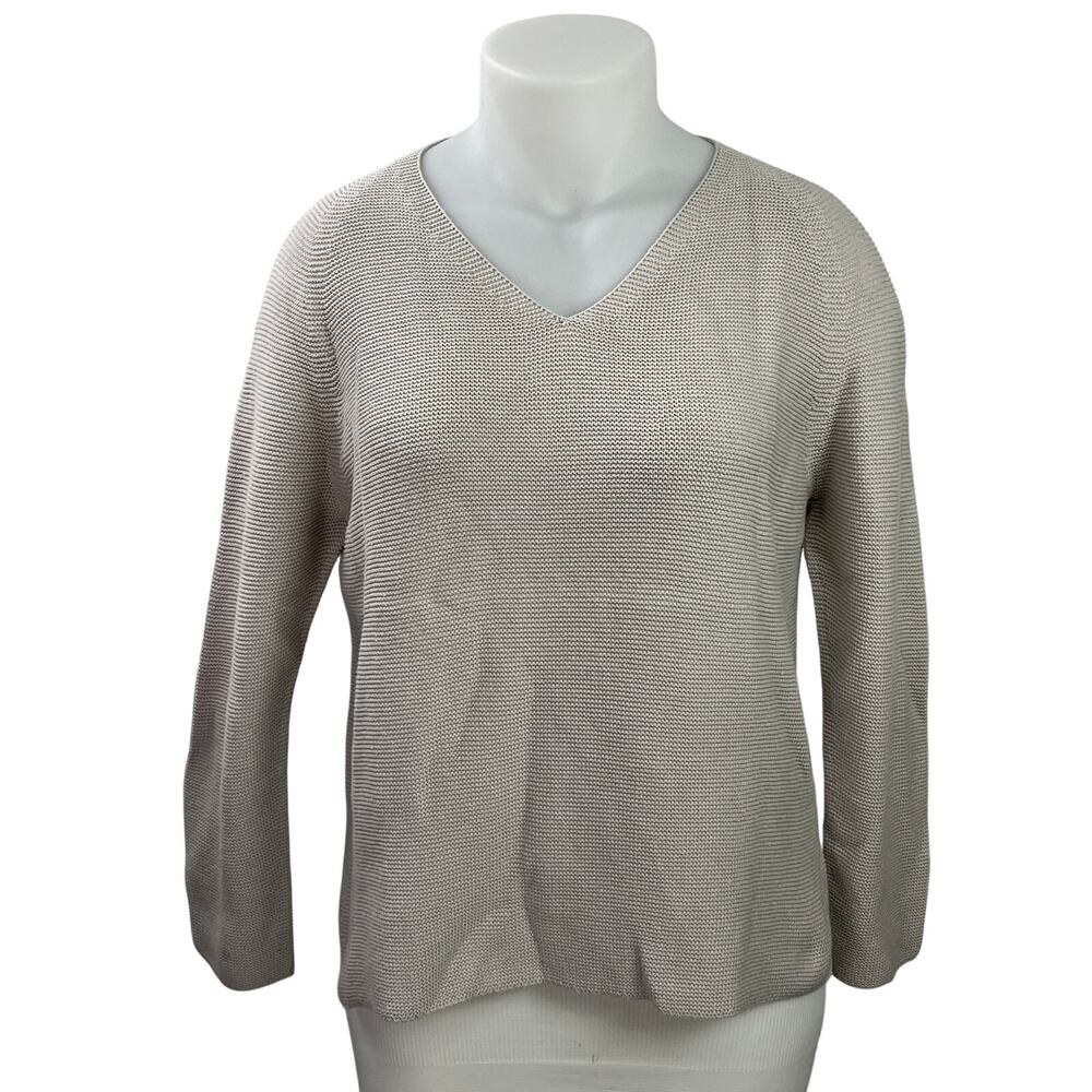 Uniqlo Womens Beige Long Sleeves Knit Textured V-neck Pullover Sweater Top Sz XL